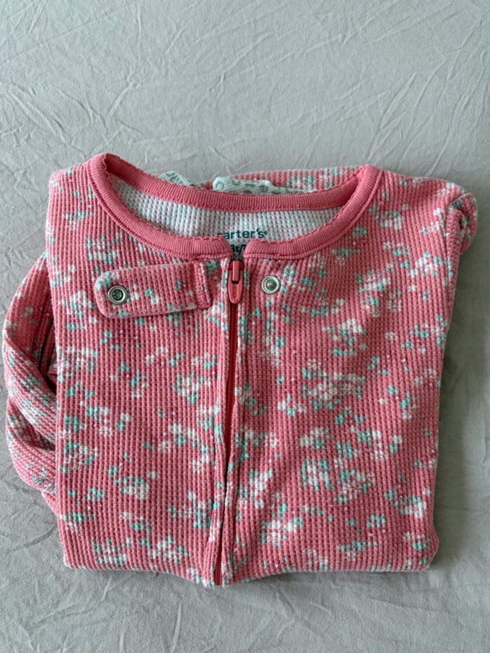 VGUC 3T Carter's Pink Floral Zip-Up waffle footie pajamas